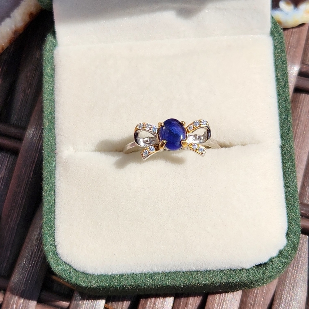 S925 Blue Sugilite bow setting ring with zircone adjustable size